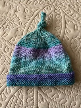 Kids Knit Beanie in Teal and Lavender - Cozy Knot Top